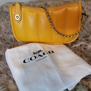 Coach Quilted Swinger Orange Yellow Designer Baguette Shoulder Clutch Purse Bag